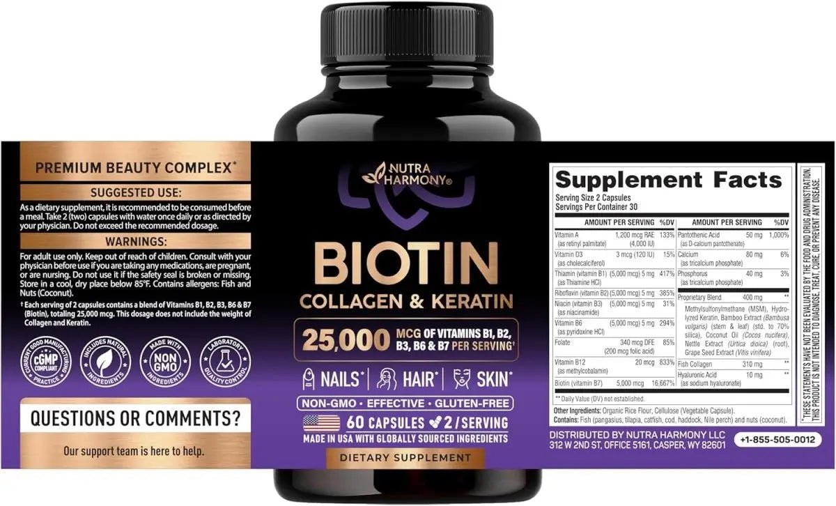 Biotin Collagen Keratin Complex Hair Skin & Nail Support - ToxiTress Hair Experience