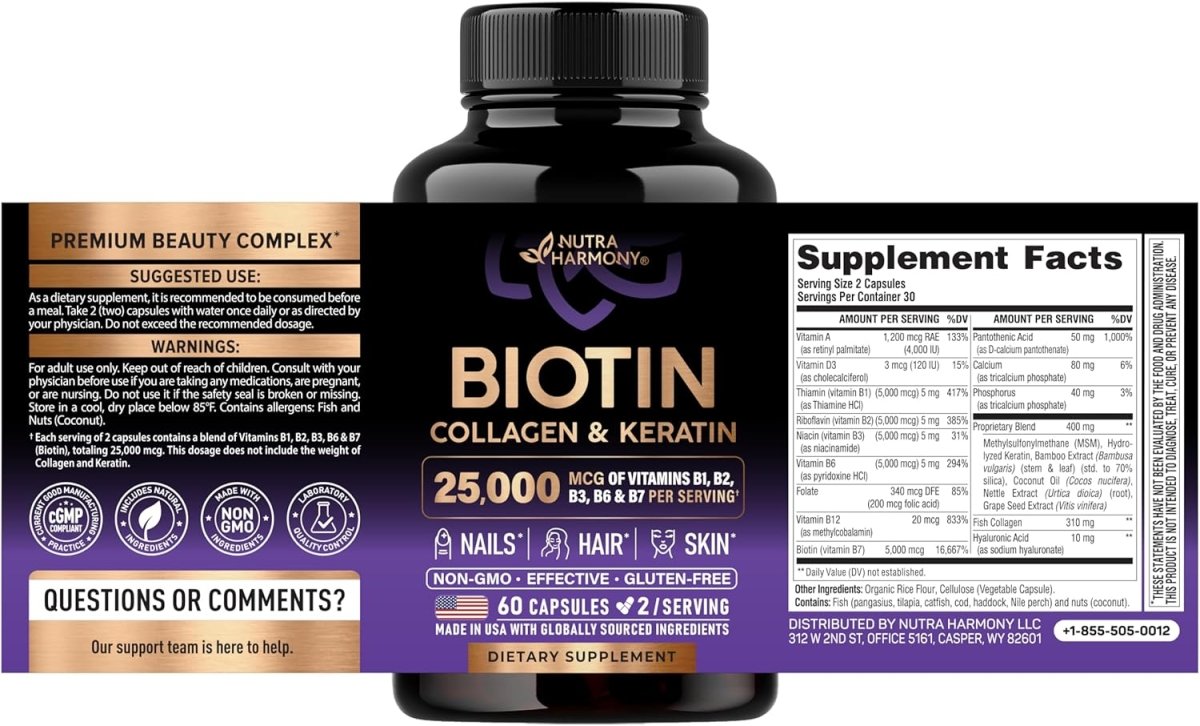 Biotin Collagen Keratin Complex Hair Skin & Nail Support - ToxiTress Hair Experience